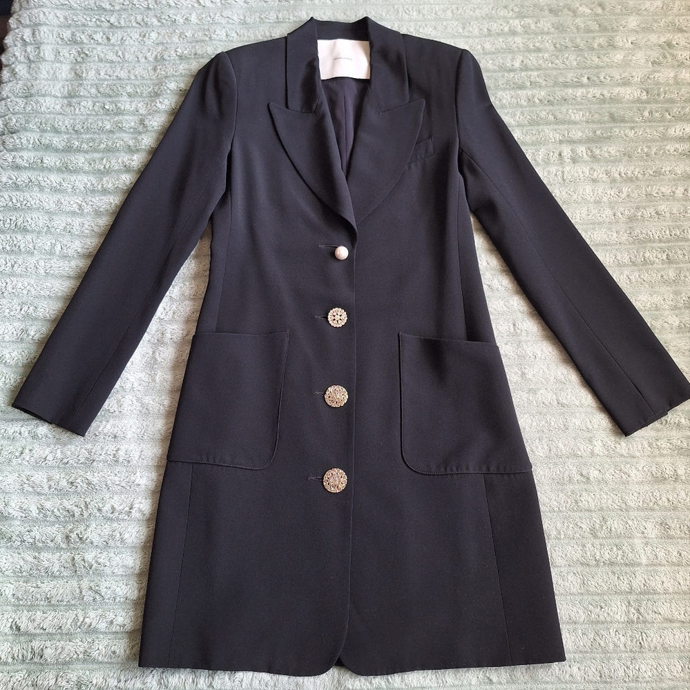 NWOT Adam Lippes Women's Silk Jacket Sz 4 Long Black Blazer